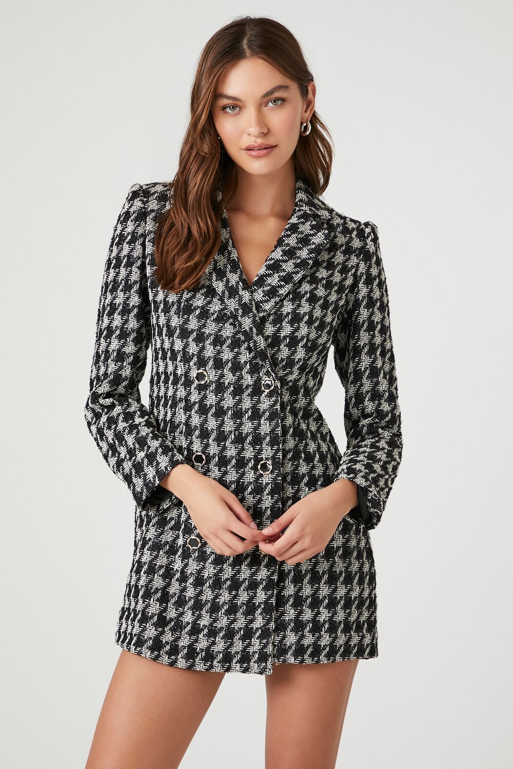 Tweed Houndstooth Print Mini Dress-Feelings Star