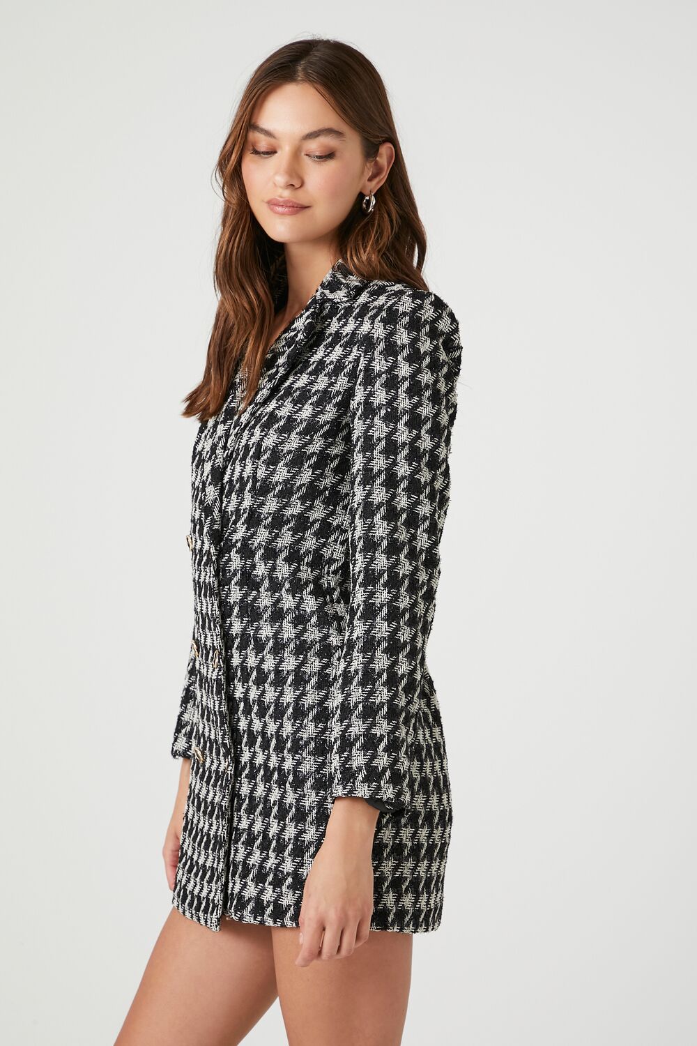 Tweed Houndstooth Print Mini Dress-Feelings Star