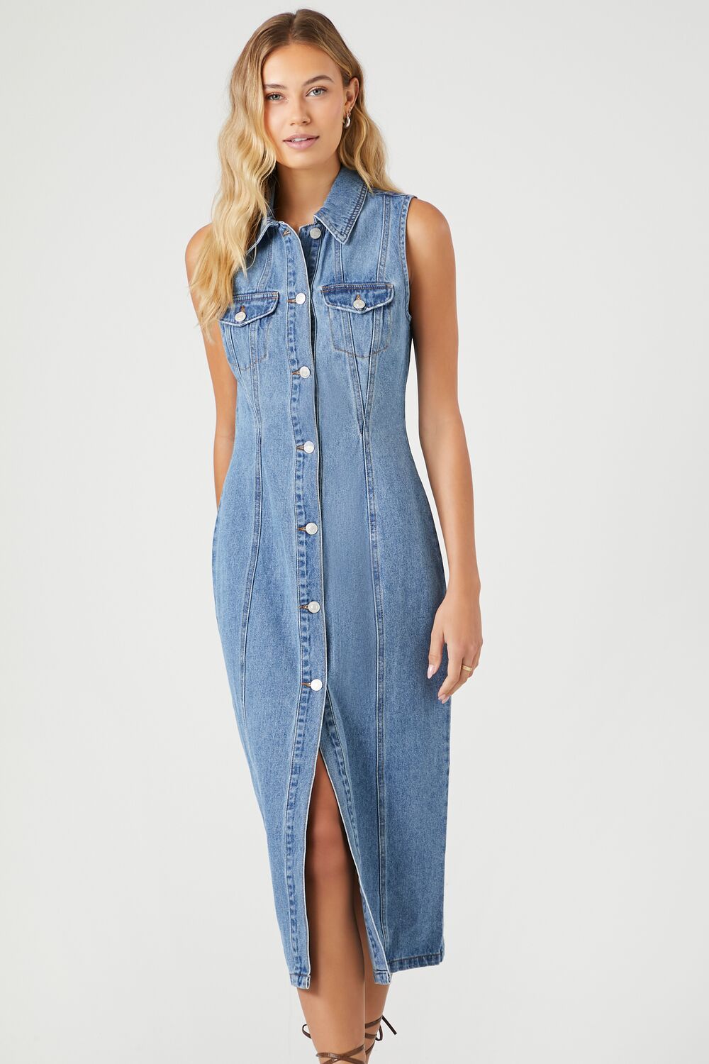 Denim Button-Up Midi Dress