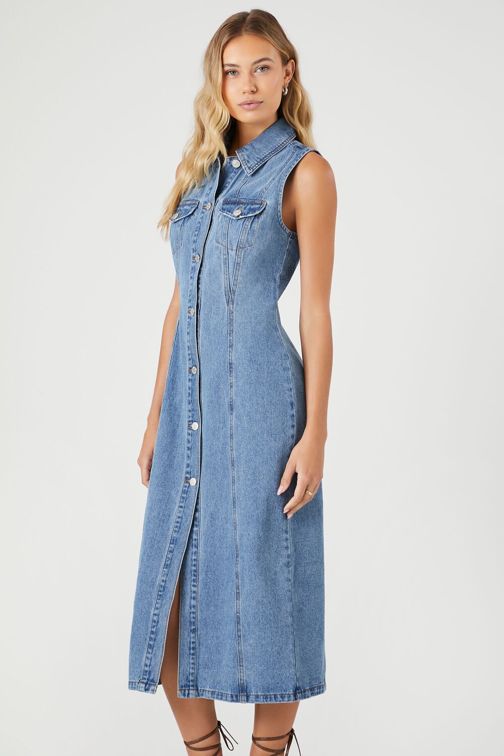 Denim Button-Up Midi Dress