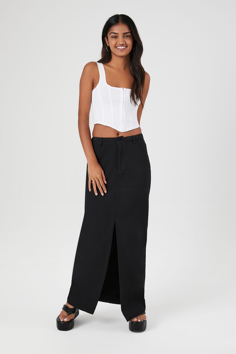 Twill Split-Hem Maxi Skirt-Feelings Star