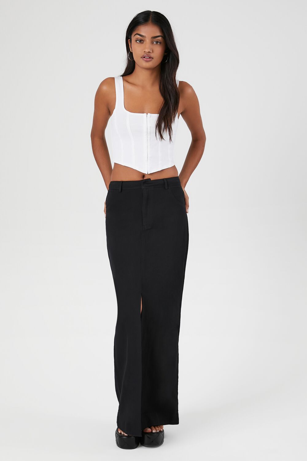 Twill Split-Hem Maxi Skirt-Feelings Star