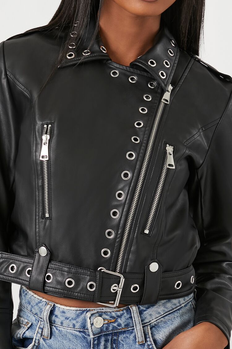 Studded Faux Leather Moto Jacket-Feelings Star