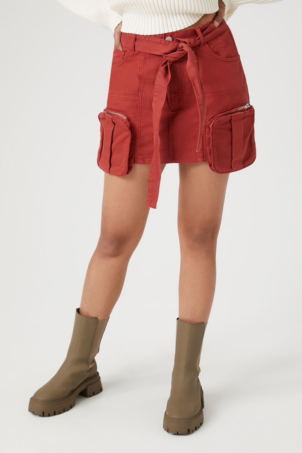 Twill Utility Cargo Mini Skirt-Feelings Star