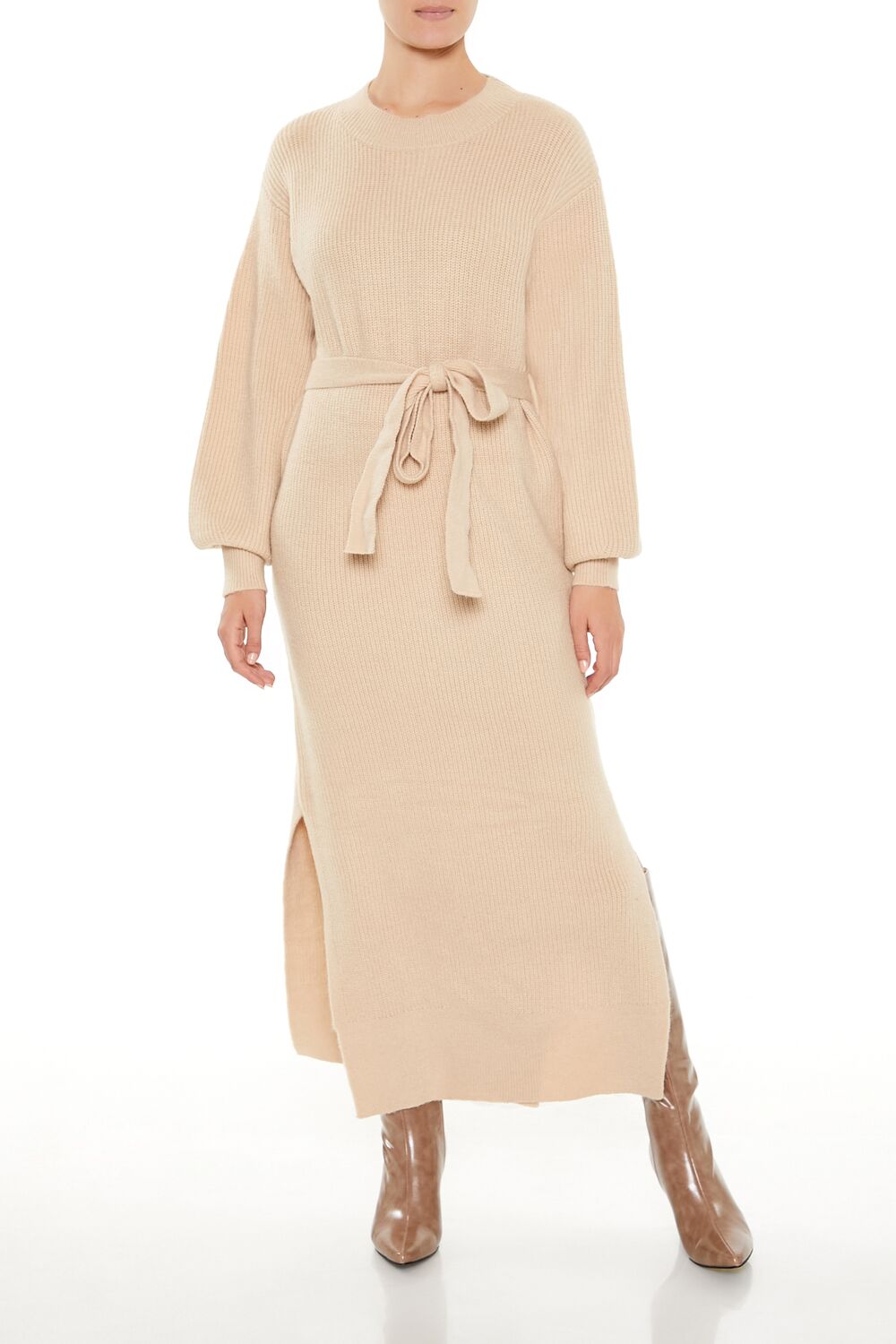 Tie-Front Midi Sweater Dress-Feelings Star