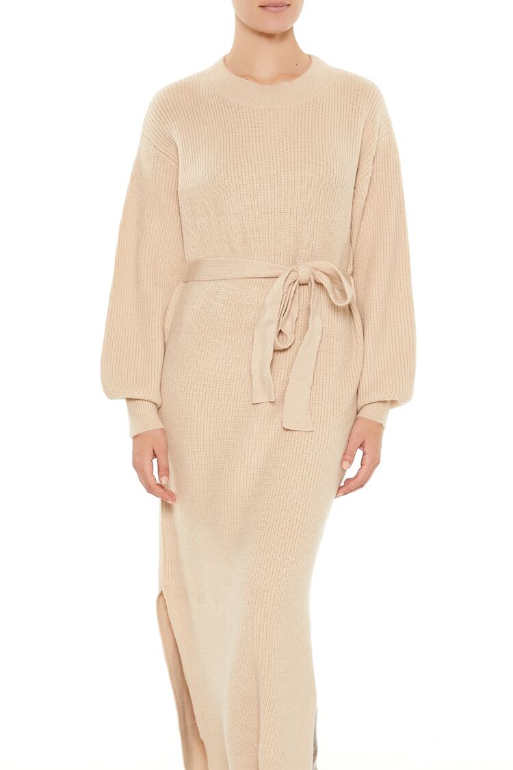 Tie-Front Midi Sweater Dress-Feelings Star