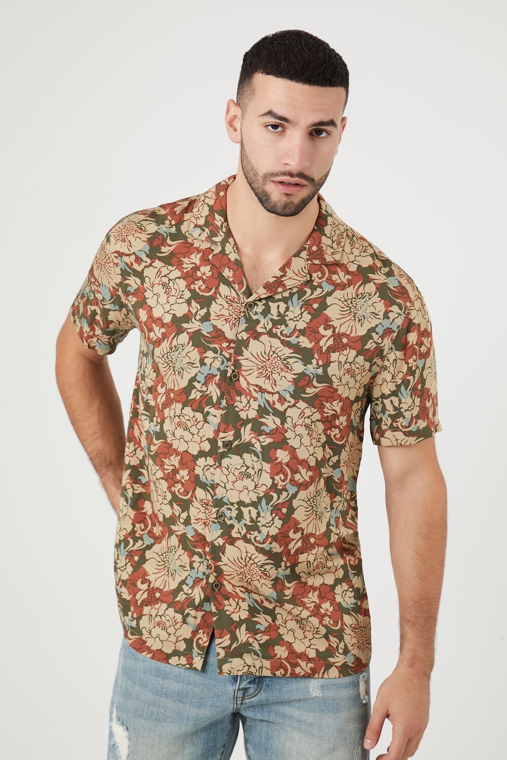 Twill Floral Print Shirt-Feelings Star