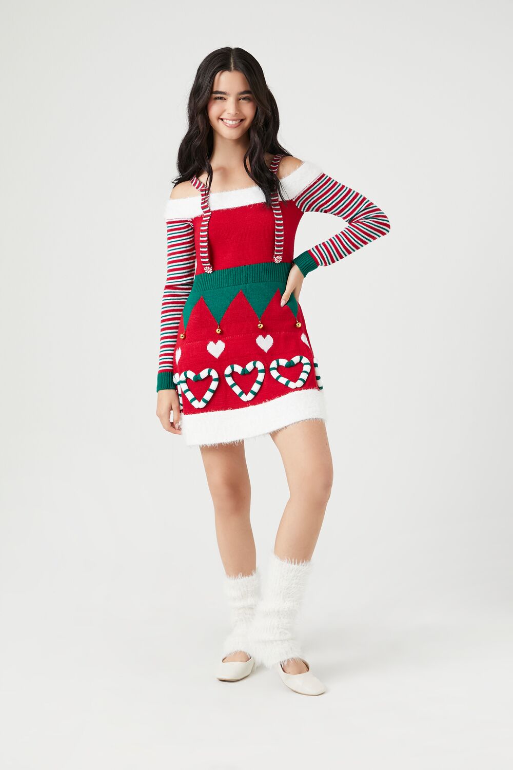 Candy Cane Heart Elf Mini Dress-Feelings Star