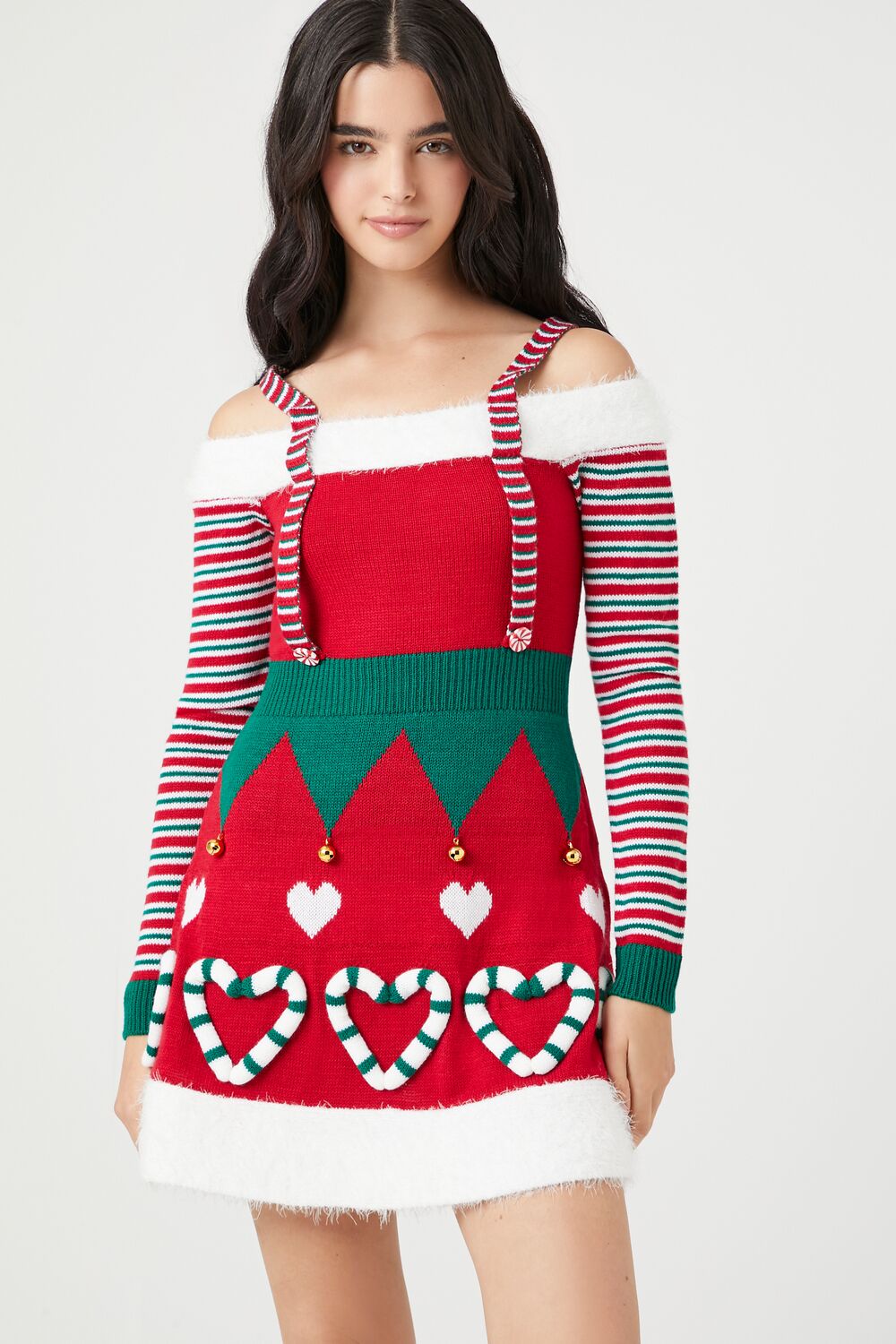 Candy Cane Heart Elf Mini Dress-Feelings Star