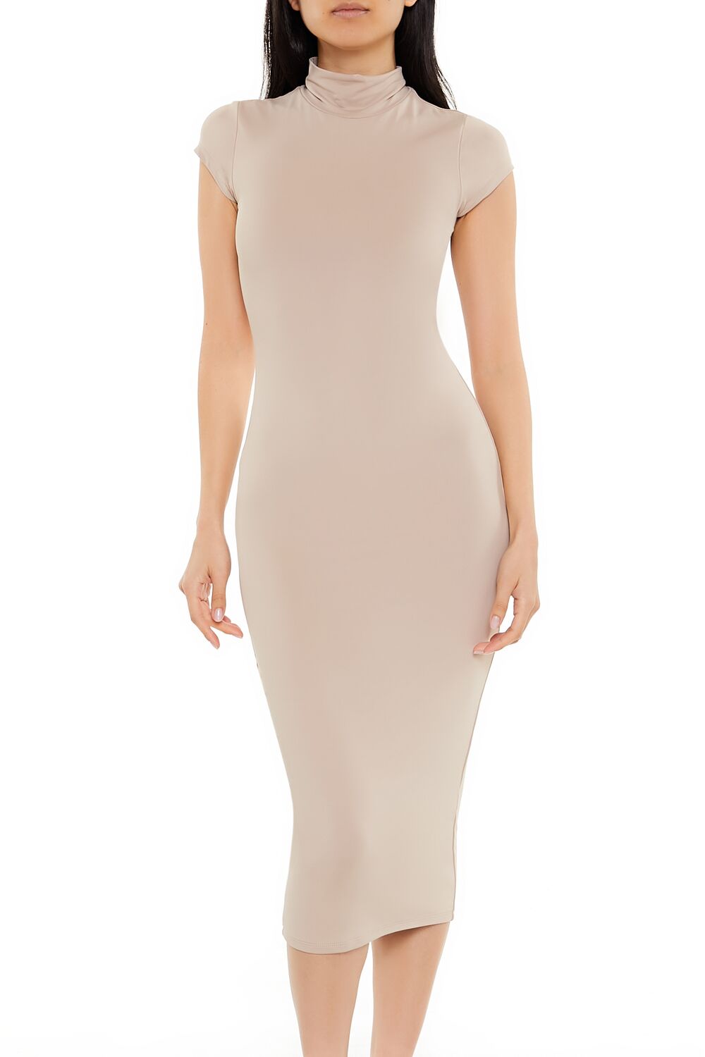 Turtleneck Bodycon Contour Sculpt Midi Dress-Feelings Star