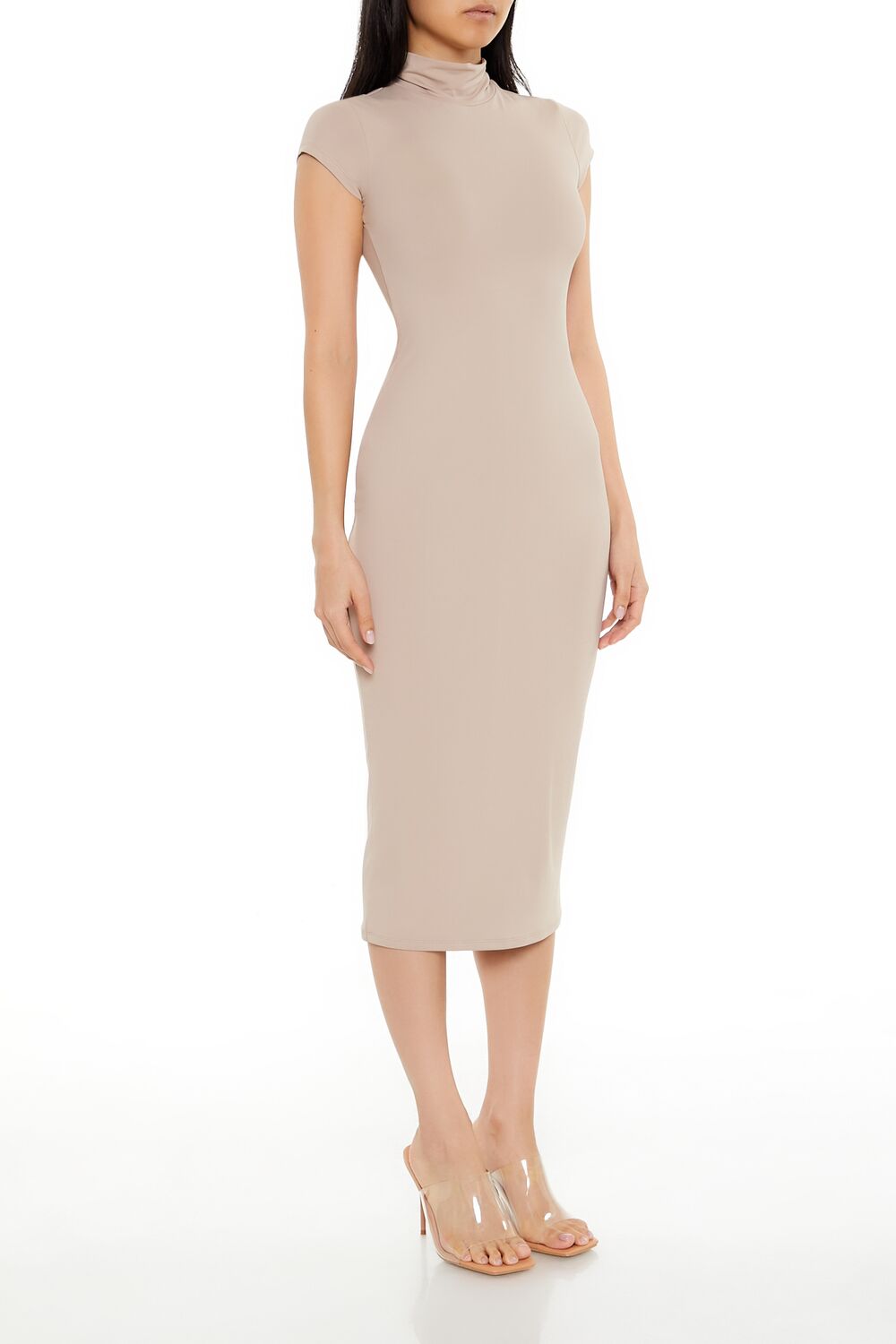 Turtleneck Bodycon Contour Sculpt Midi Dress-Feelings Star