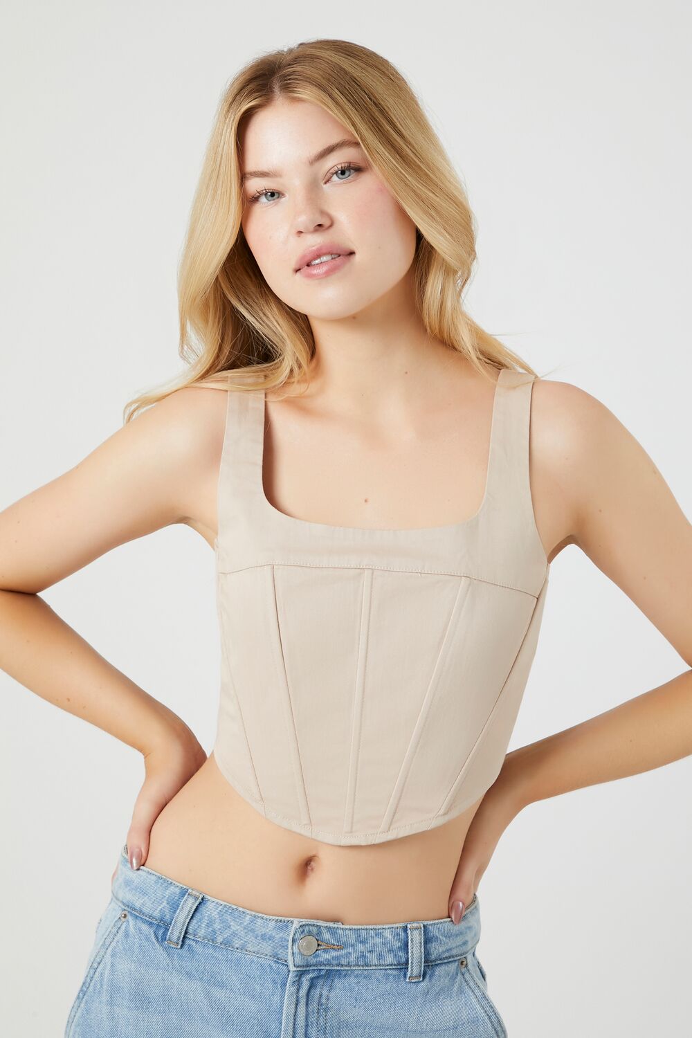 Twill Corset Crop Top-Feelings Star