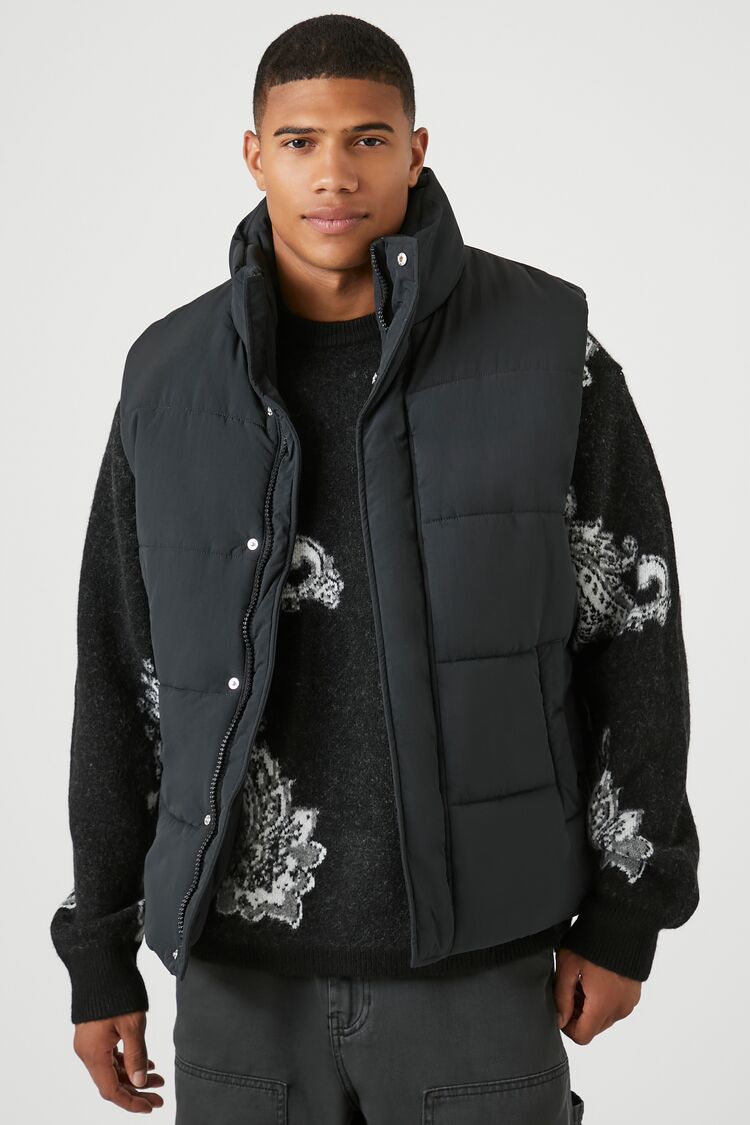 Unisex Funnel Neck Puffer Vest-Feelings Star