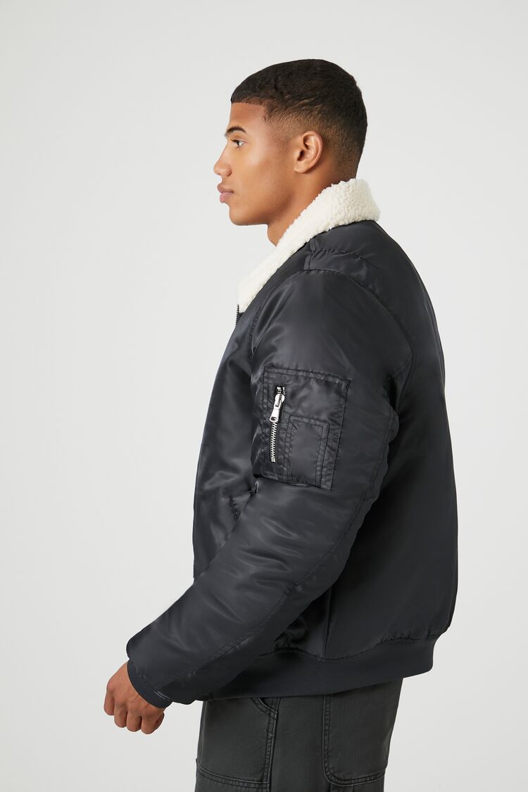 Faux Shearling-Trim Bomber Jacket-Feelings Star