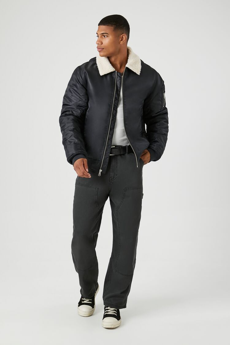 Faux Shearling-Trim Bomber Jacket-Feelings Star