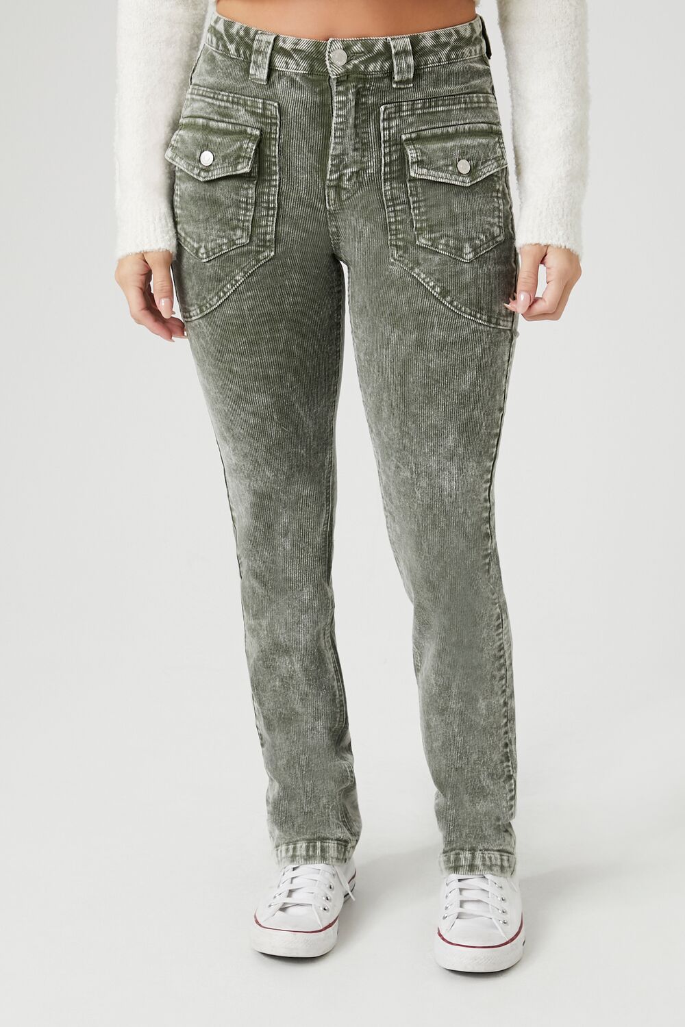 Acid Wash Corduroy Cargo Pants-Feelings Star