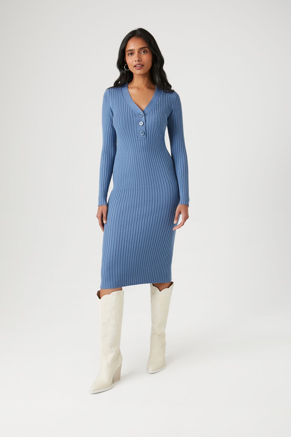 Button-Front Midi Sweater Dress-Feelings Star