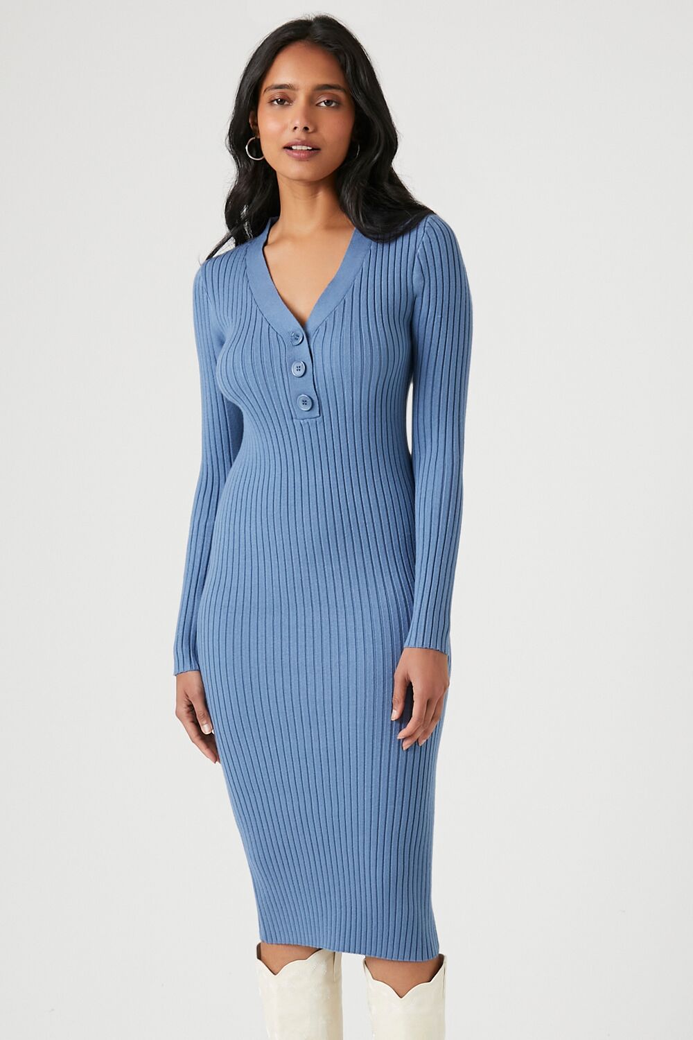 Button-Front Midi Sweater Dress-Feelings Star