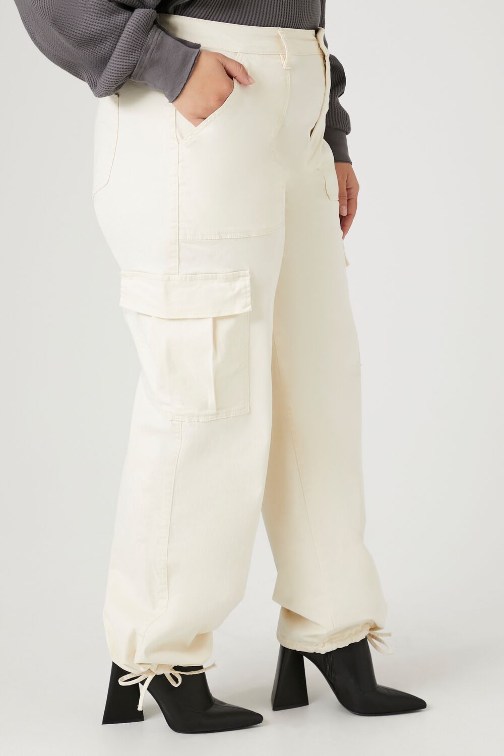 Plus Size Drawstring-Hem Cargo Pants-Feelings Star
