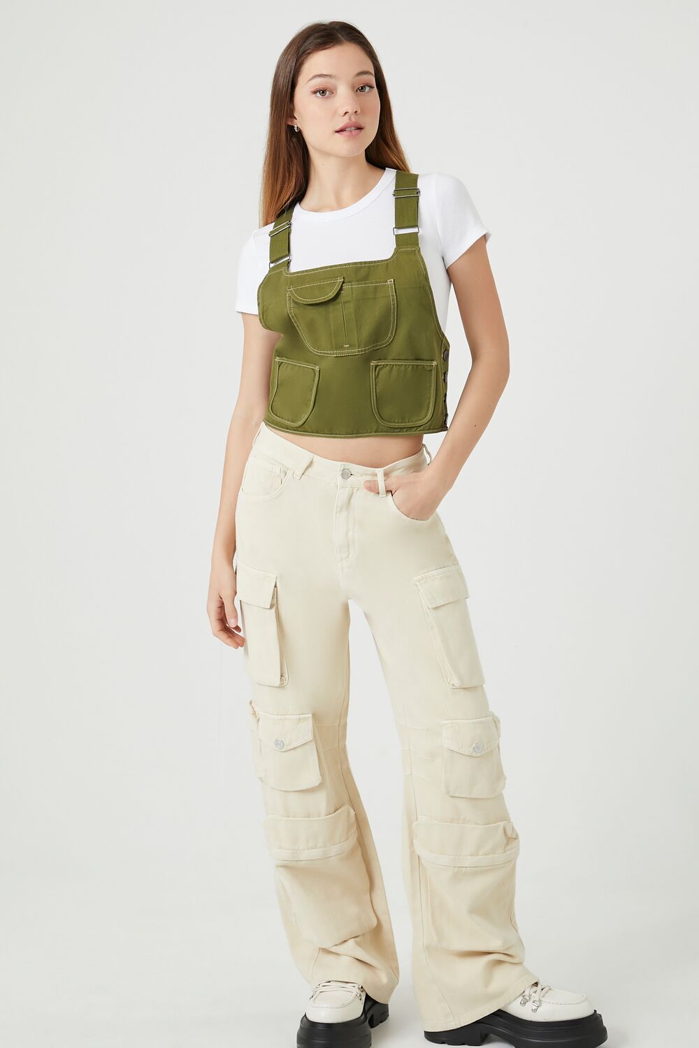 Twill Overall Crop Top-Feelings Star