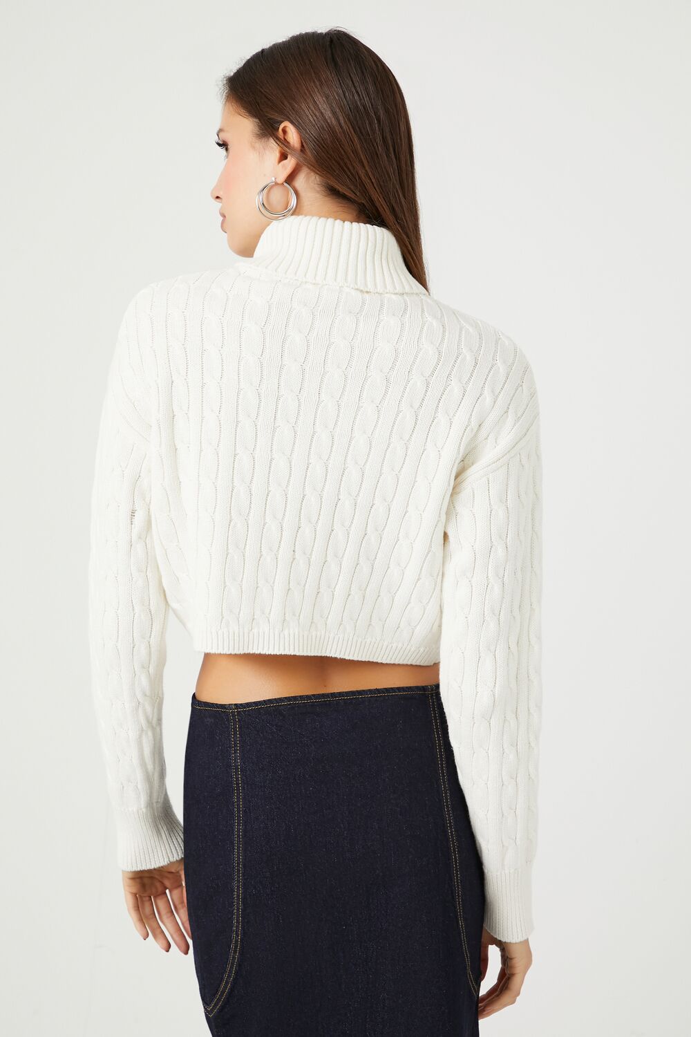 Cable Knit Turtleneck Cropped Sweater-Feelings Star