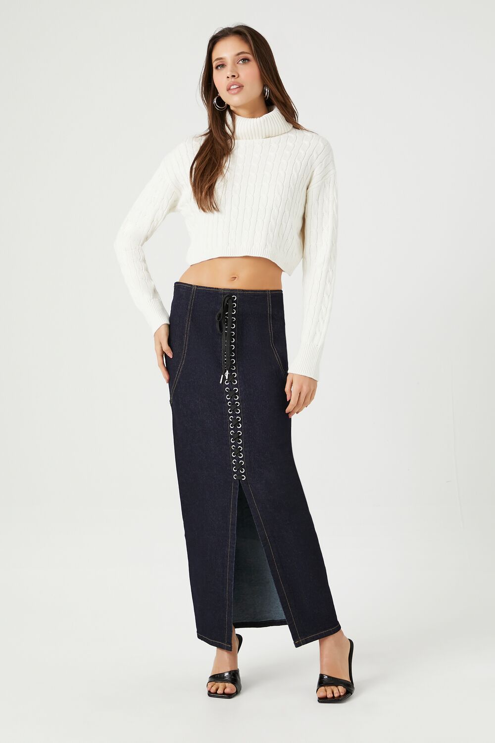 Cable Knit Turtleneck Cropped Sweater-Feelings Star