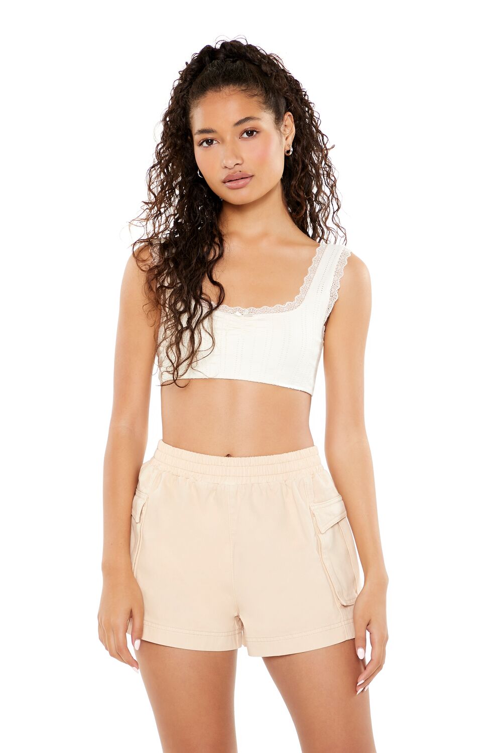 Twill High-Rise Cargo Shorts-Feelings Star