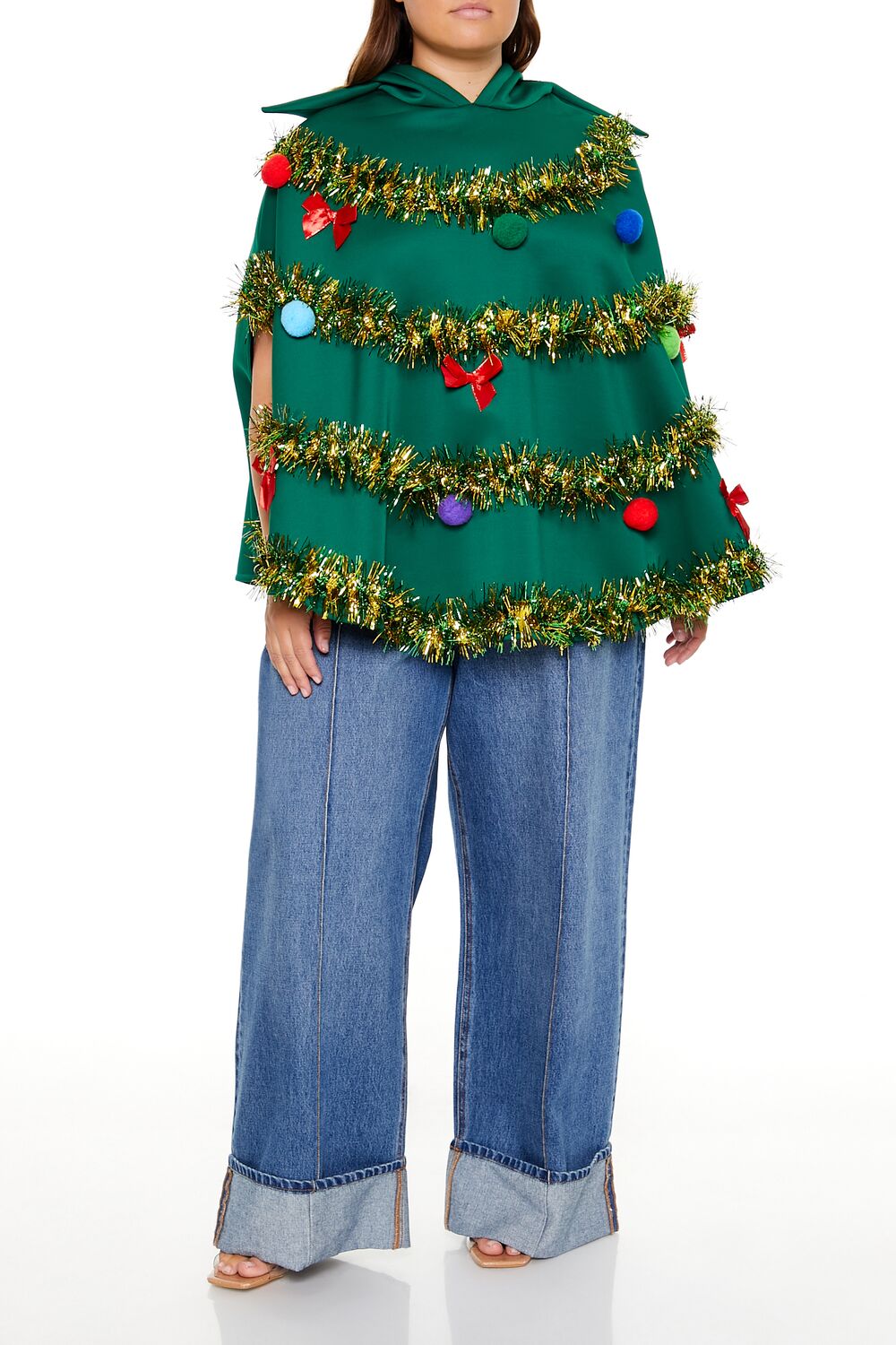 Plus Size Christmas Tree Poncho-Feelings Star