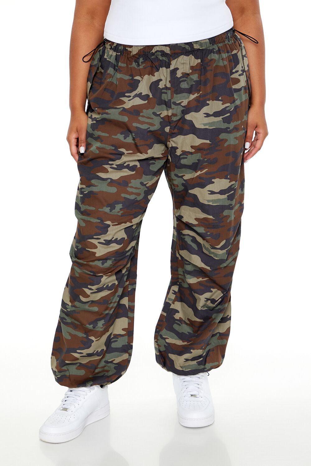 Plus Size Drawstring Camo Pants-Feelings Star