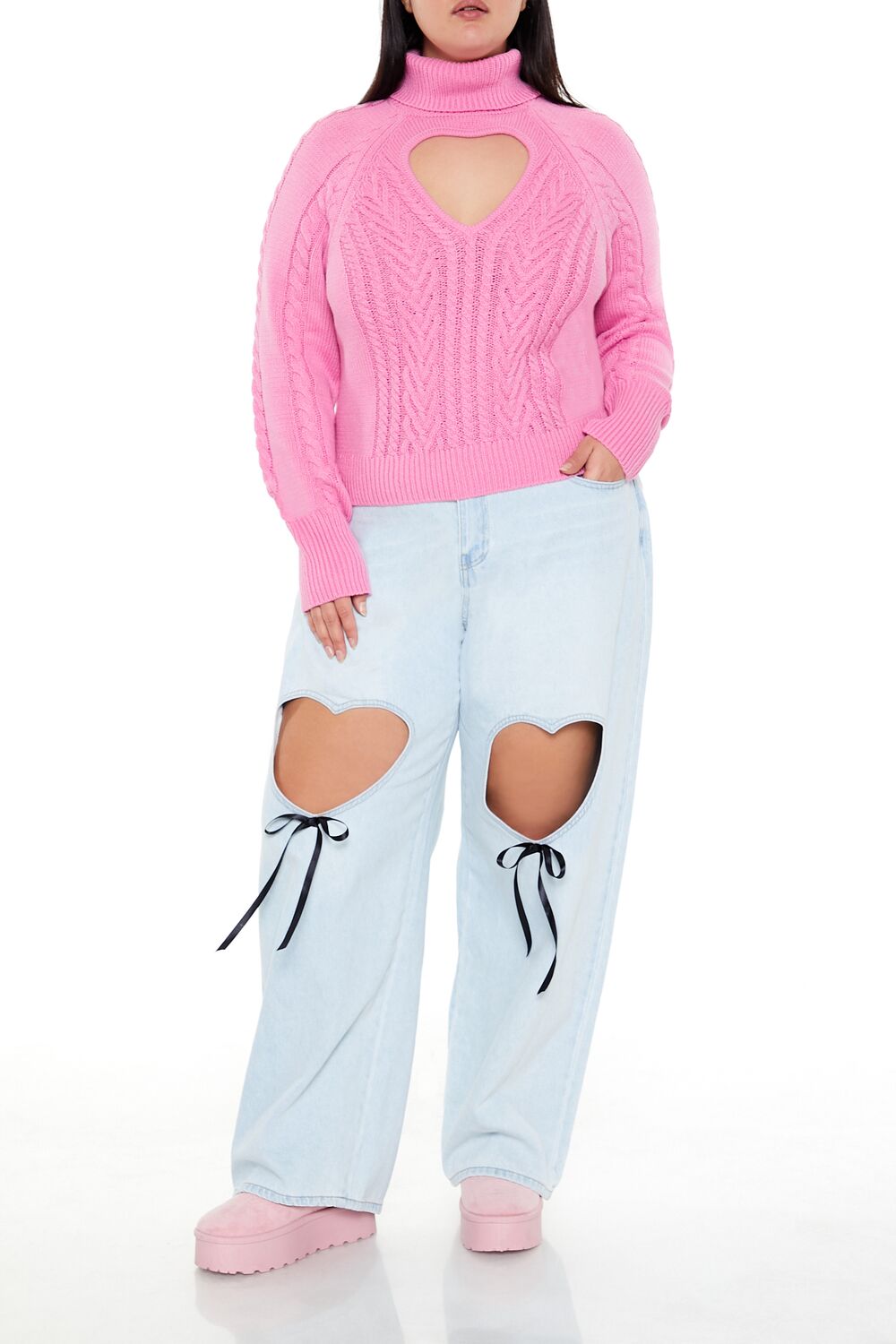 Plus Size Heart Cutout Sweater-Feelings Star