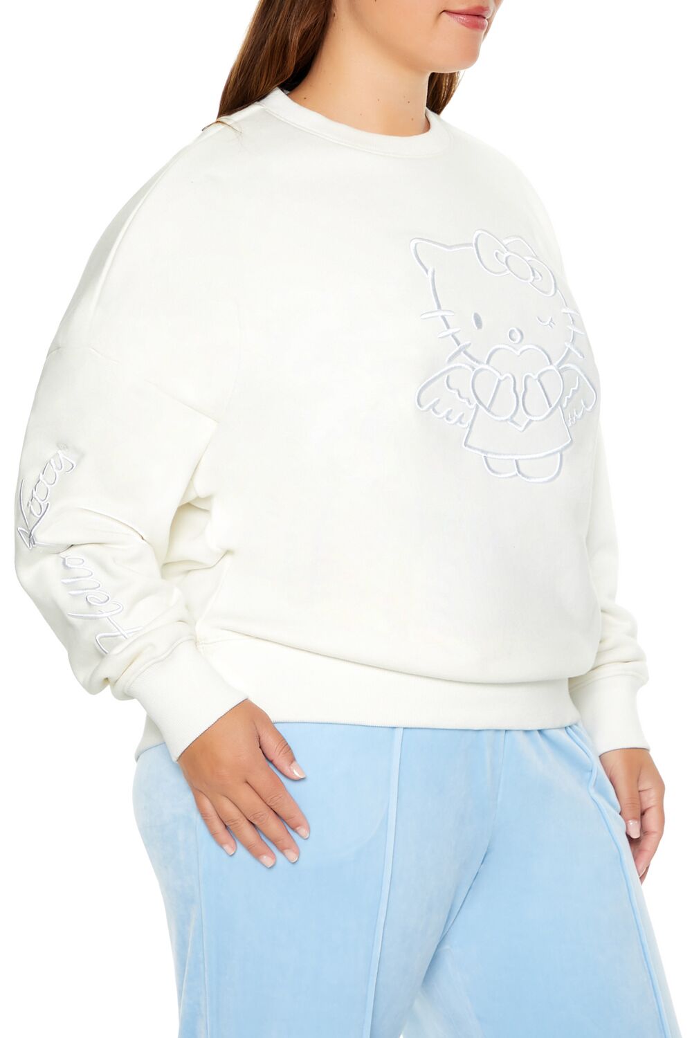 Plus Size Embroidered Hello Kitty Pullover-Feelings Star
