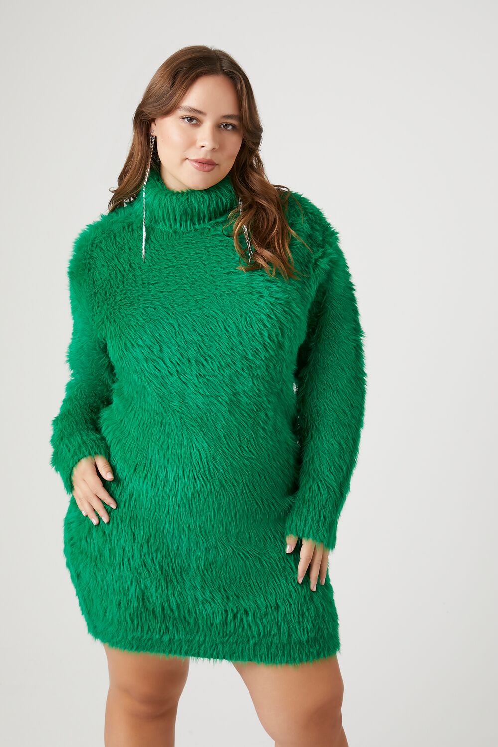 Plus Size Faux Fur Mini Sweater Dress-Feelings Star