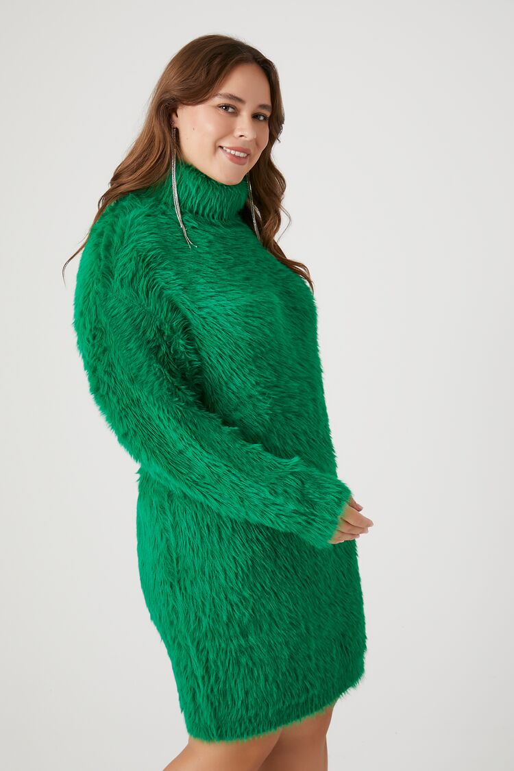 Plus Size Faux Fur Mini Sweater Dress-Feelings Star