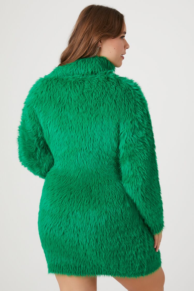 Plus Size Faux Fur Mini Sweater Dress-Feelings Star