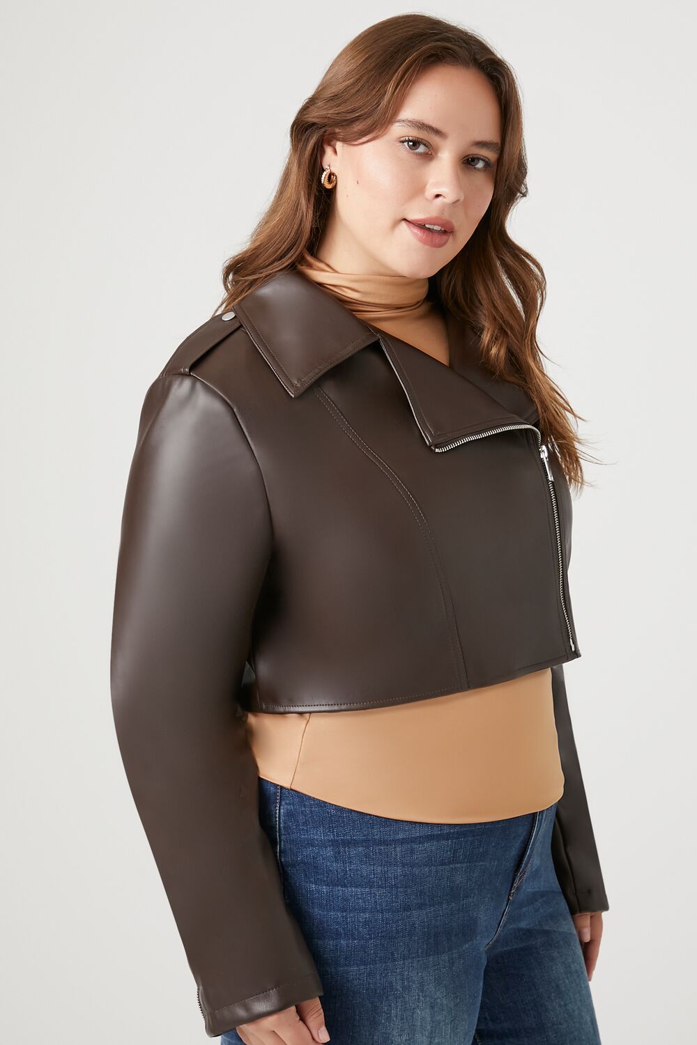 Plus Size Cropped Moto Jacket-Feelings Star