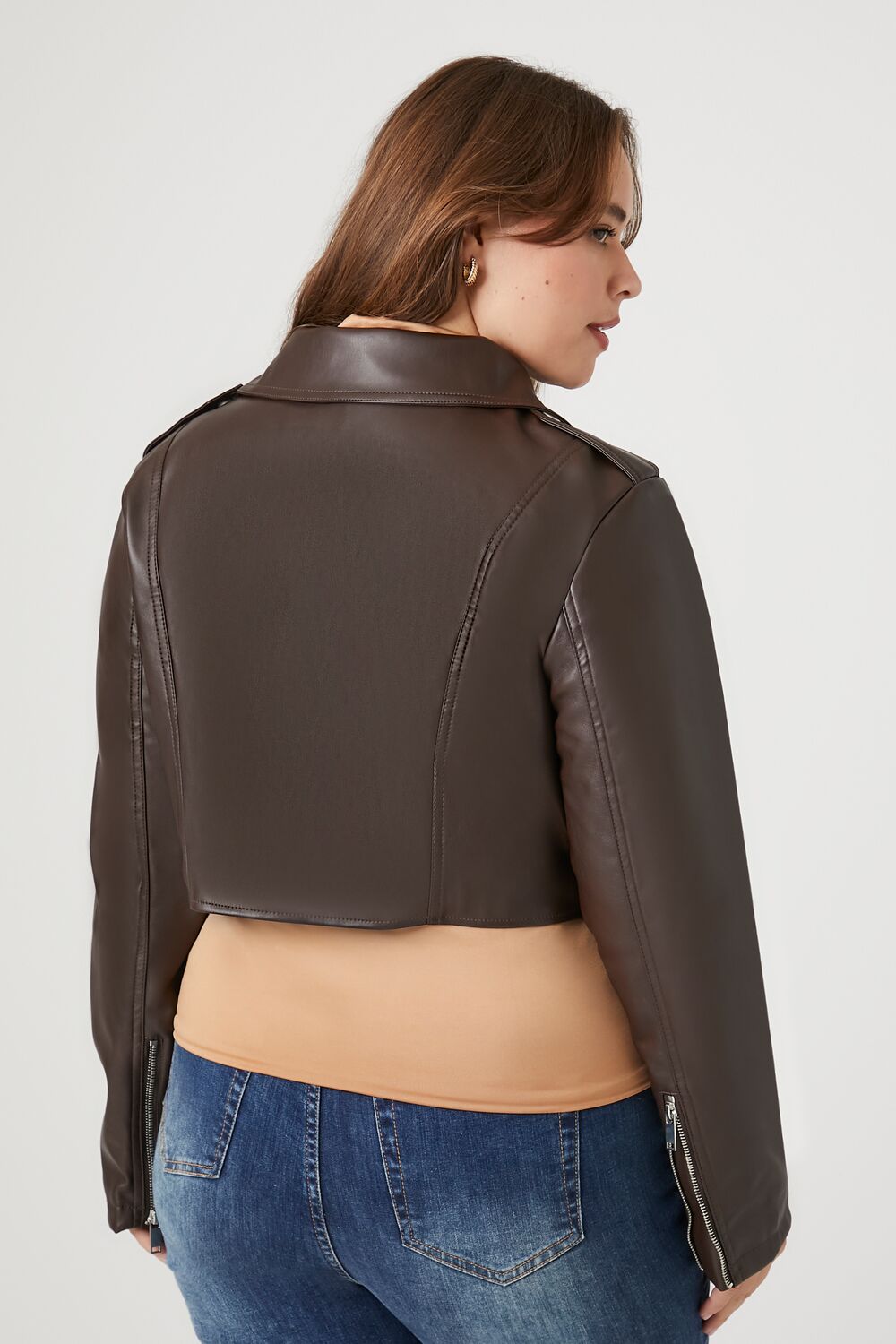 Plus Size Cropped Moto Jacket-Feelings Star