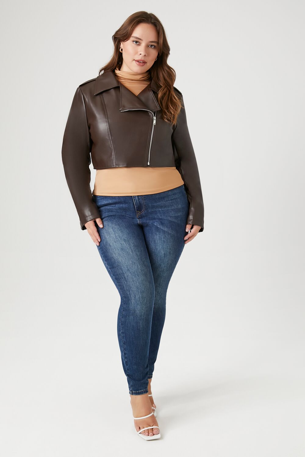 Plus Size Cropped Moto Jacket-Feelings Star
