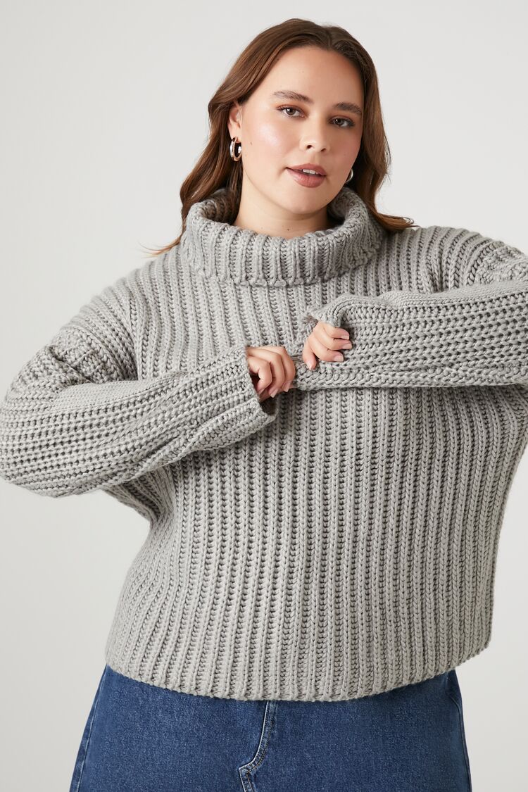 Plus Size Purl Knit Turtleneck Sweater-Feelings Star
