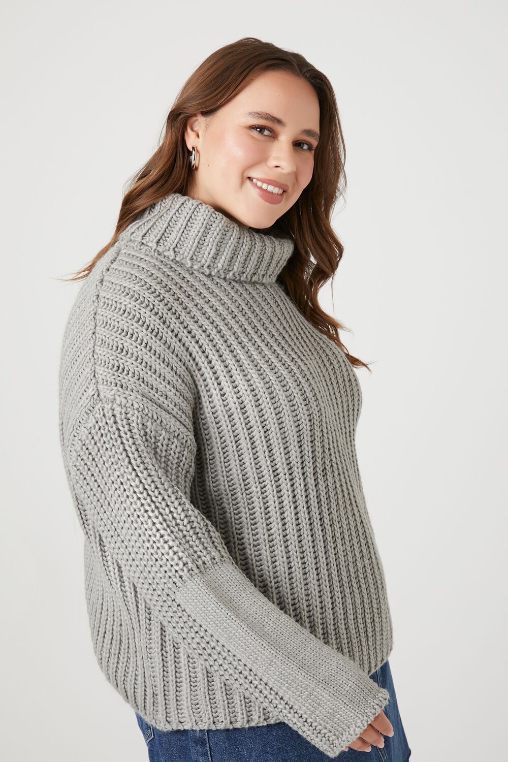 Plus Size Purl Knit Turtleneck Sweater-Feelings Star