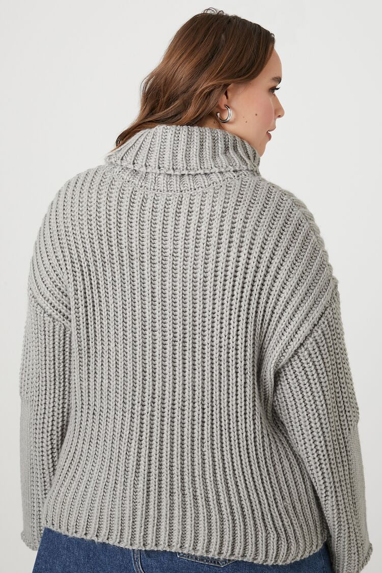 Plus Size Purl Knit Turtleneck Sweater-Feelings Star