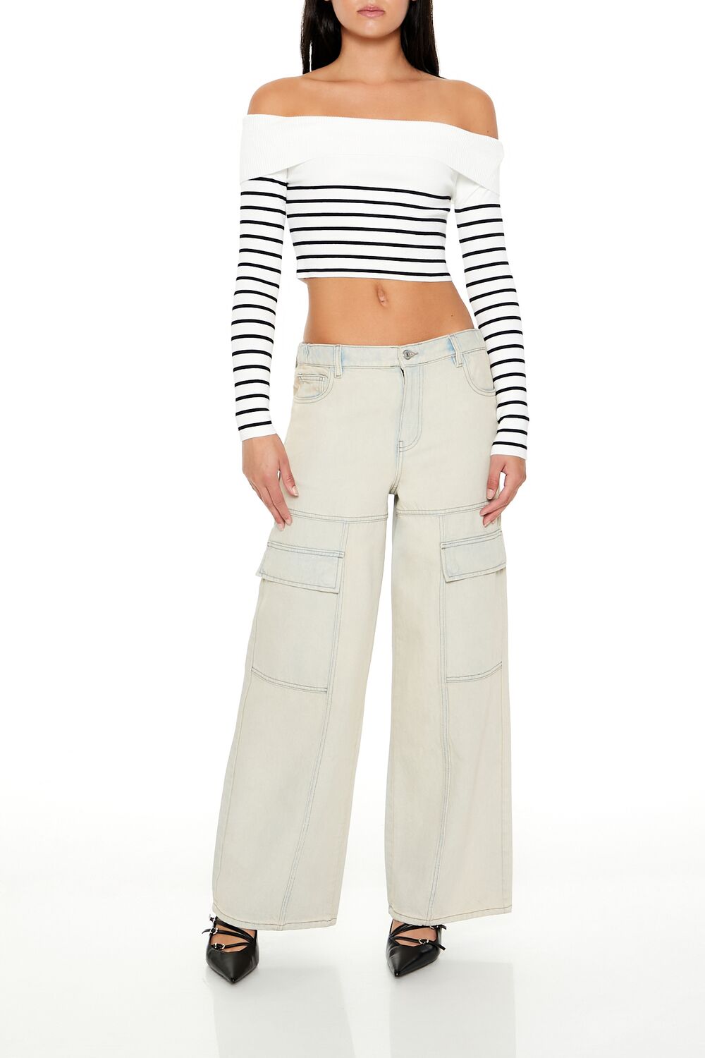 Striped Off-the-Shoulder Sweater-Feelings Star