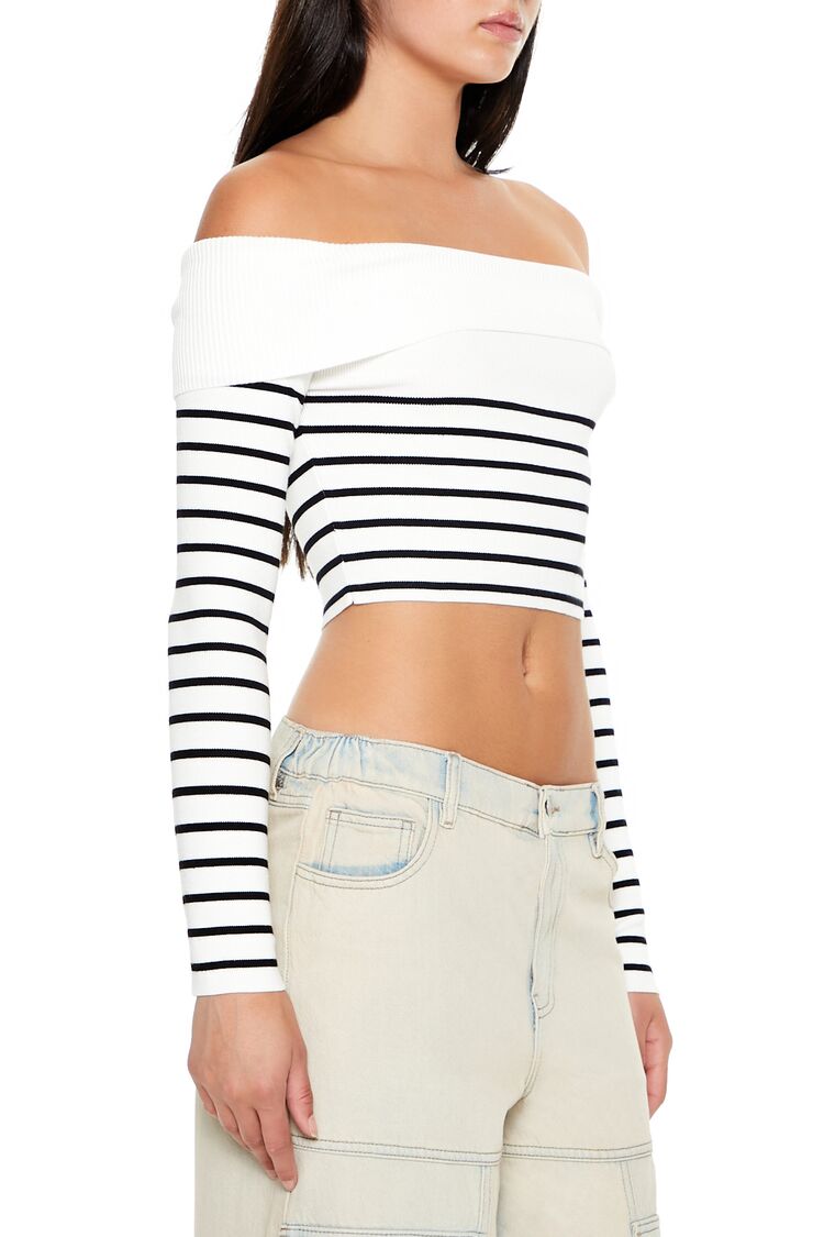 Striped Off-the-Shoulder Sweater-Feelings Star
