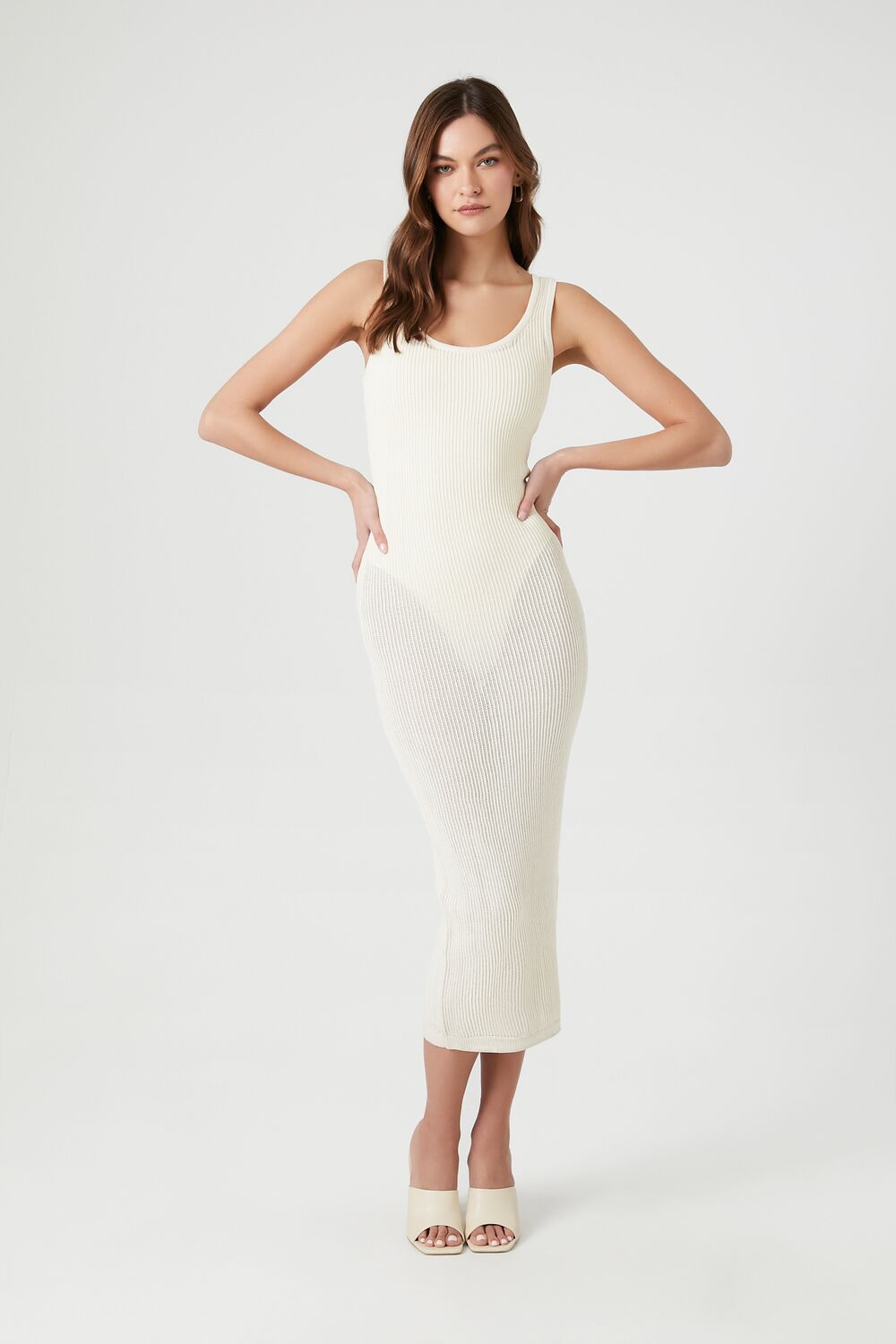 Sheer Bodycon Midi Sweater Dress-Feelings Star