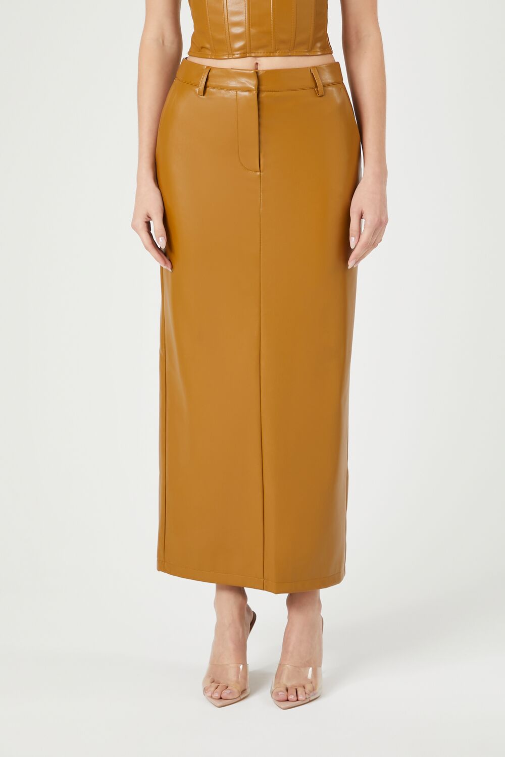 Faux Leather Maxi Skirt-Feelings Star