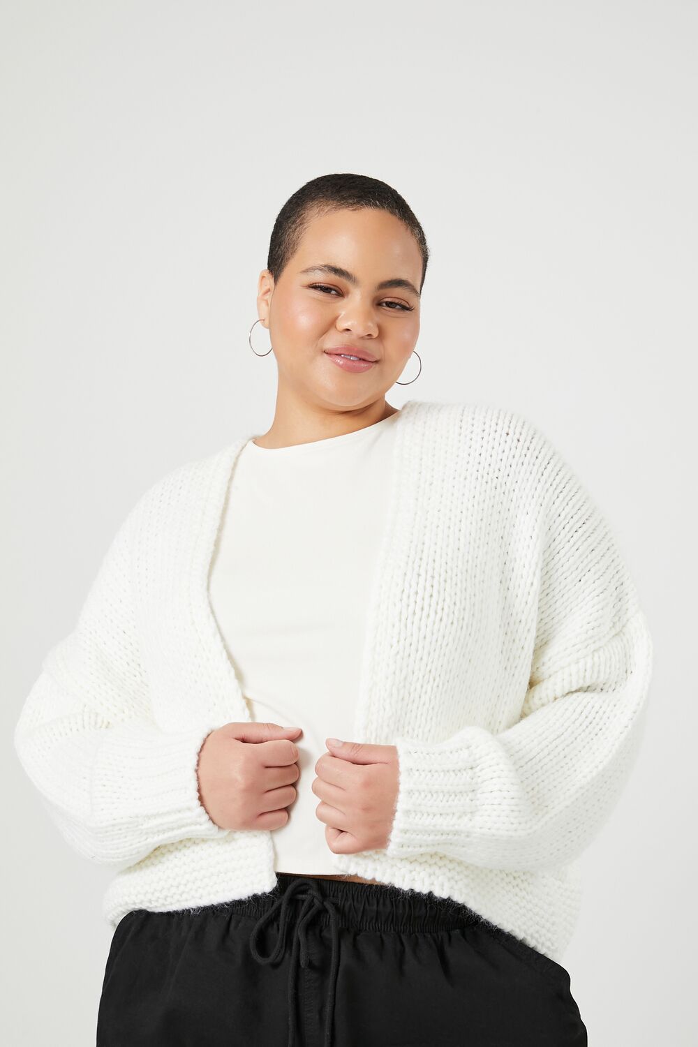 Plus Size Open-Front Cardigan Sweater-Feelings Star