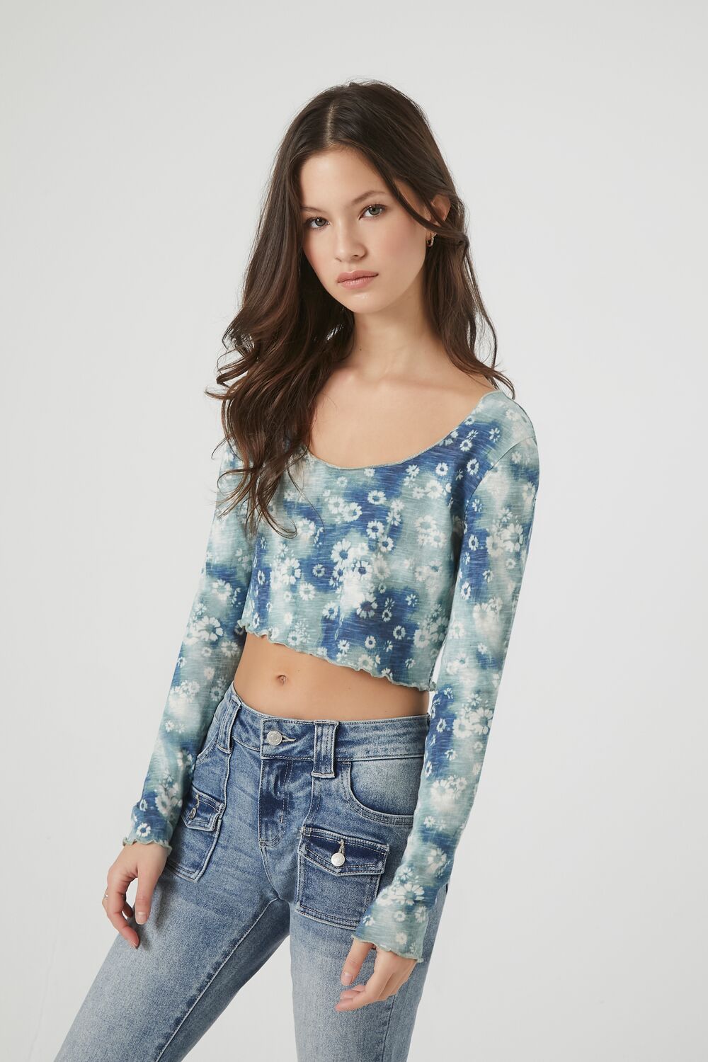 Tie-Dye Floral Print Crop Top-Feelings Star