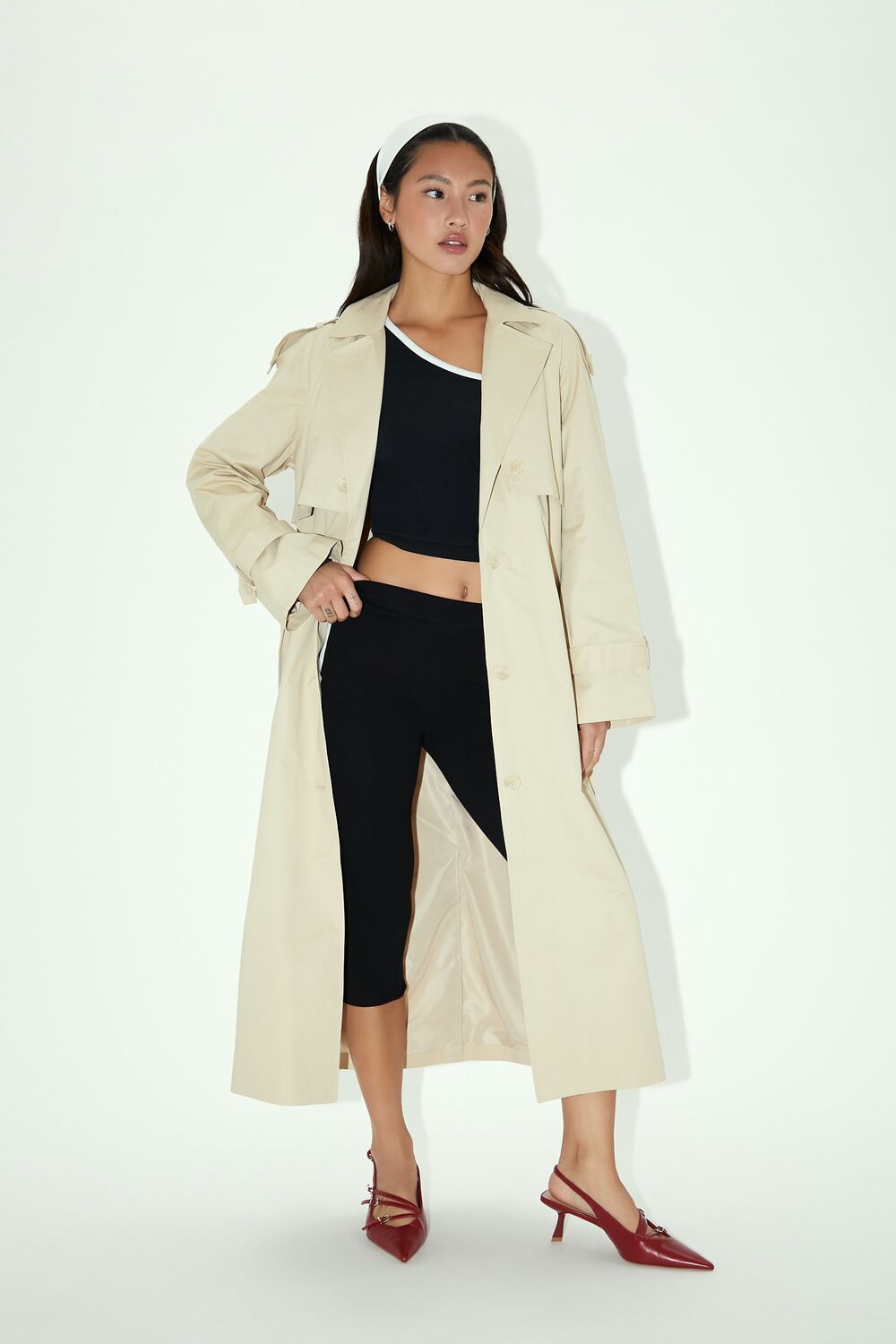Tie-Front Notched Trench Coat-Feelings Star