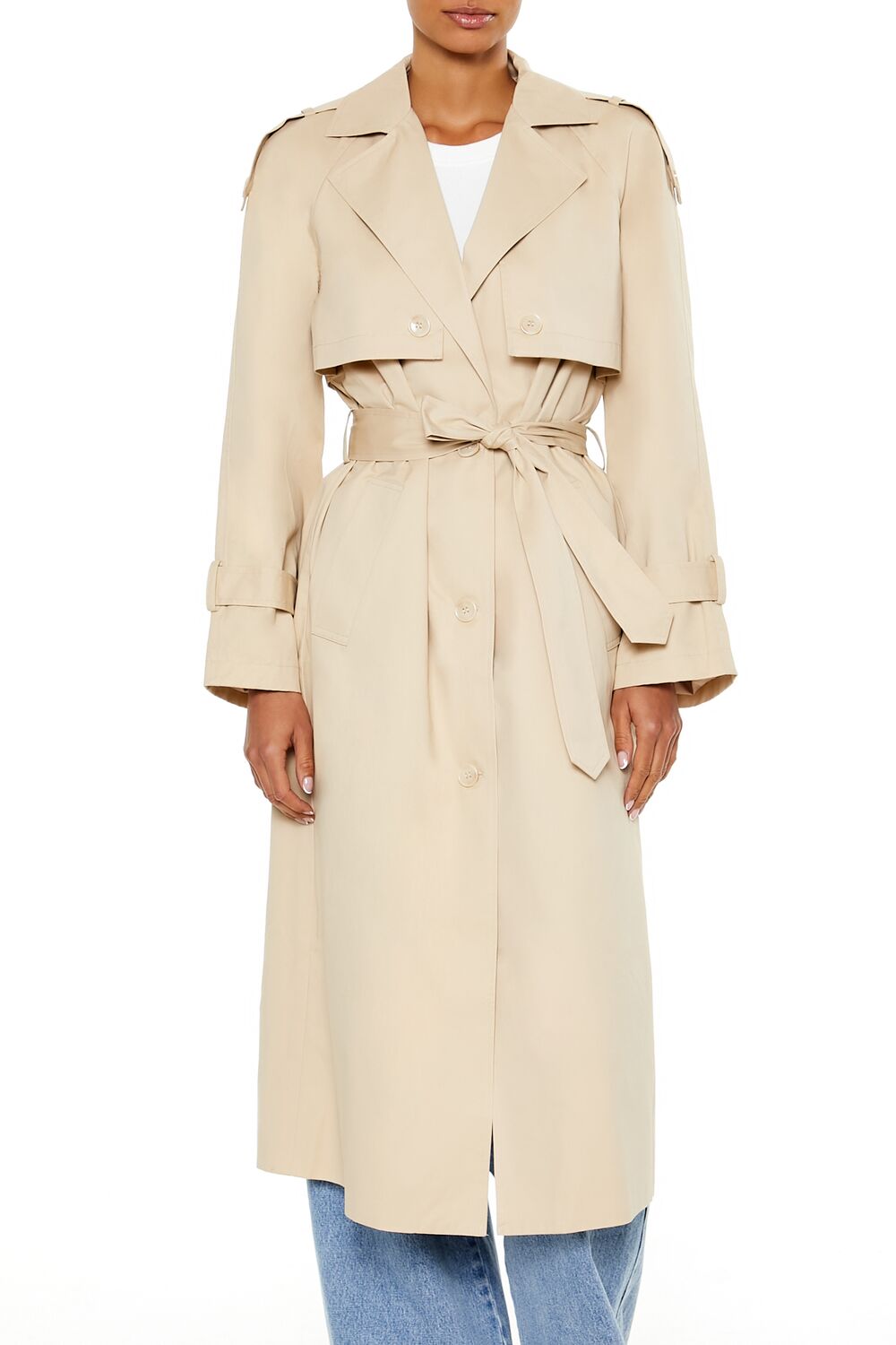 Tie-Front Notched Trench Coat-Feelings Star