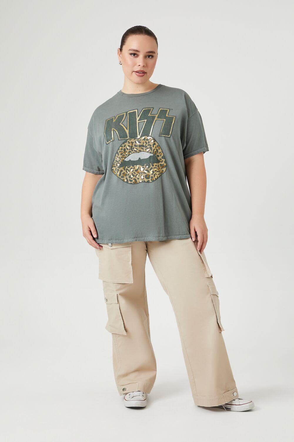 Plus Size Oversized Metallic Kiss Tee-Feelings Star