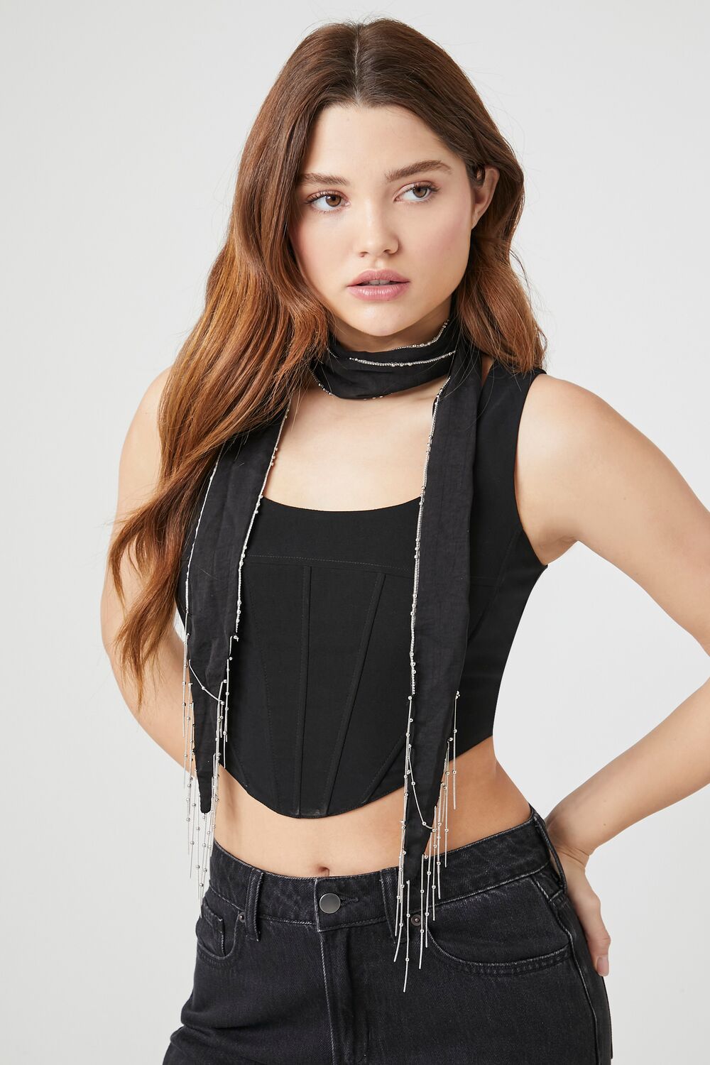 Chain-Fringe Oblong Scarf-Feelings Star